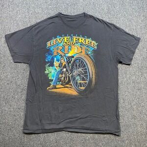 Unbranded Biker Aesthetic Mens L Black Louisiana Live Free Ride Skeleton T-Shirt